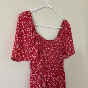 TALL Abercrombie & Fitch Smocked Red Floral Dress
